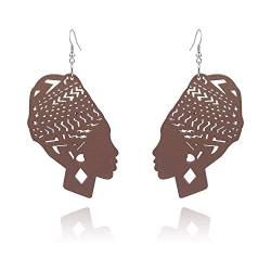 QUPENGXU Geometrische afrikanische böhmische Holz-Ohrringe, leicht, menschliches Gesicht, baumelnde Ohrringe für Frauen und Mädchen, Holz, np von QUPENGXU
