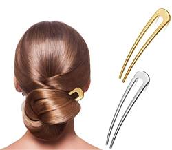 2 x U-förmige Haarnadeln aus Metall, französische Haarnadeln, Vintage-Gabeln, Bobby-Pin-Set, 2 Zinken, Hochsteckfrisuren, Chignon-Pins für Frauen, Mädchen, Dutt, Haar-Accessoires (Gold + Silber) von QUUPY