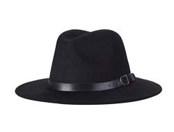 Klassischer Fedora-Hut mit breiter Krempe mit Gürtelschnalle Panamahut aus Filz für Damen Herren (Schwarz) von QUUPY