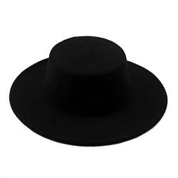 QUUPY Fedora-Hut, schwarz, klassische Wolle, flache Oberseite, Krempe, Kirche, Derby für Unisex Herren und Damen von QUUPY