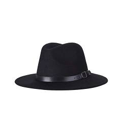 QUUPY Retro Breite Krempe Fedora Hut mit Gürtelschnalle Klassische Panama Hut Fedora Casual Elegante Jazz Cap Herbst Winter Warm für Frauen Männer Performance Party Show Tägliche Kleidung (Schwarz) von QUUPY