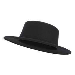 Schwarze Wollmischung Fedora Hut flache Krempe Bowler Cap Panama Stil Jazz Hut für Hochzeit Party Talent Performance Xmas Gift Unisex von QUUPY