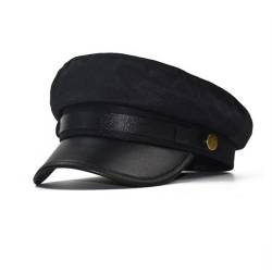 Schwarzer Chauffeur Hut Fahrermütze Klassischer britischer Fischerhut mit flachem Oberteil Vintage Ballonmütze für Damen und Herren von QUUPY