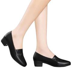 QWEZXCMI Womens Müßiggänger Chunky Ferse Leder Loafer Schuhe 2021 Sommer Herbst spitzer Zehe Slip auf bequemen Pumpen,Schwarz,37 von QWEZXCMI