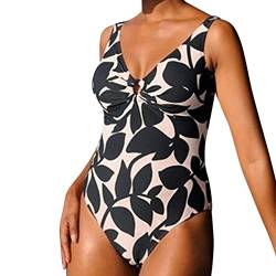 Bikini Große Oberweite Taille Damen Bikini Blatt Konservative Bademode Sexy Print Badeanzug Bademode Einteiler Badeanzug Mit Bügeln 48 Frauen mit dem gebundenen Badeanzug, ein Schilds -Badeanzug von QWUVEDS