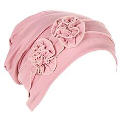 Blumenkopf-Hut-Kappe Ethnischer böhmischer Blumen-Haar-Abdeckungs-Verpackungs-Turban-Kopfbedeckungs-Turban-Kappe Plissee-Hut Haarband Schwarz Damen (Pink, One Size) von QWUVEDS