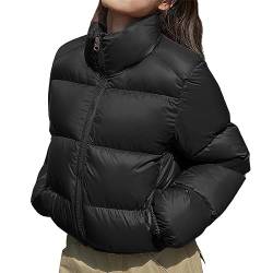 Damen-Daunenjacke mit Stehkragen. Wattierte, langärmlige, gepolsterte Damenjacke. Daunenjacke Outdoorjacke Damen Winter Damen Leichte Daunenjacke Damen Daunenmantel Damen Winterjacke (Black, M) von QWUVEDS