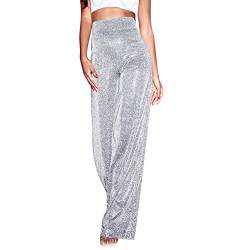 Damen Glitzer Pailletten Hose hoch taillierte Schlaghose ausgestellte Hose dehnbar lässige Home Hose Mode Hose Hosen Damen Leggings Palazzo Hose Damen Palazzo Hose Sport Hose Weit Weite Sommerhose von QWUVEDS