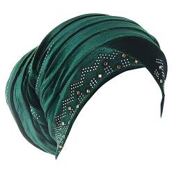 Damen Goldener Samt Drilling Bao Hut Muslimisches Kopftuch Faltflor Hut Schweißbänder Handgelenk (H, One Size) von QWUVEDS