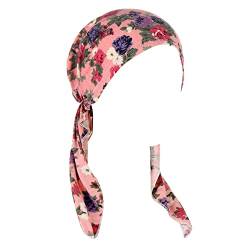 Damen Sommer Baumwolle Bedruckte elastische Kopfbedeckung Muslimische Baumwolle Gebogene Kopfbedeckung Stirnbänder Damen Wintersport (Pink, One Size) von QWUVEDS