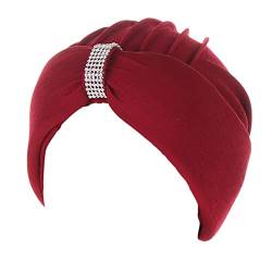 Ethnische böhmische Strass-Haar-Abdeckung, Turban-Kopfbedeckung, Turban-Kappe für Frauen, Hut-Kappe Fitness Stirnband Winter (A, One Size) von QWUVEDS