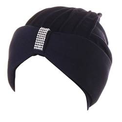 Ethnische böhmische Strass-Haar-Abdeckung, Turban-Kopfbedeckung, Turban-Kappe für Frauen, Hut-Kappe Fitness Stirnband Winter (Navy, One Size) von QWUVEDS