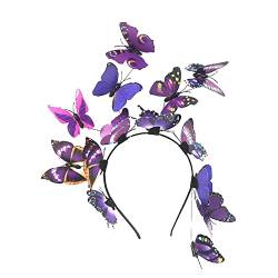 Frauen-Braut-Schmetterlings-Foto-Haarband-Haarschmuck Frottee Stirnband Damen (Purple, One Size) von QWUVEDS