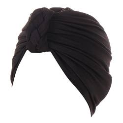 Frauen-Hut-Kappe Ethnische böhmische Blumen-Haar-Abdeckungs-Verpackungs-Turban-Kopfbedeckung-Turban-Kappe Fußball Tennis (Black, One Size) von QWUVEDS