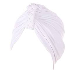 Frauen-Hut-Kappe Ethnische böhmische Blumen-Haar-Abdeckungs-Verpackungs-Turban-Kopfbedeckung-Turban-Kappe Fußball Tennis (White, One Size) von QWUVEDS