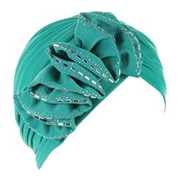 Frauen-Hut-Kappe Ethnischer böhmischer Blumen-Haar-Abdeckungs-Verpackungs-Turban-Kopfbedeckungs-Turban-Kappe für Damen Schwitzen Kleidung (Green, One Size) von QWUVEDS