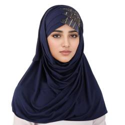 Frauen Hut Muslim Rüschen Chemo Turban Wrap Cap Schal Schal Kopftuch Jungen Sommer (Navy, One Size) von QWUVEDS