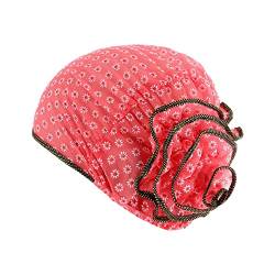 Frauen Kleine Zweifarbige Platte Blumenhut Mode Muslimischer Hut Turban Kopfbedeckung Neon Stirnband Herren (Watermelon Red, One Size) von QWUVEDS