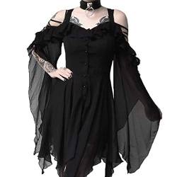 Frauen-Mode Black in Love Ruffle-Ärmeln ab der Schulter Gothic-Midi-Kleidung Kleider Für Damen Damen Halloween Rock Halloween Kostüm Damen Kleid (Black, XXXXL) von QWUVEDS