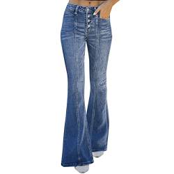 Frauen-Sommer-Knopf-Hose-hohe Taillen-Hosen-Taschen-elastische Jeans-Hose-lose Art- und Weisedünne Denim-Hose Klamotten Teenager Mädchen Hosen Bootcut Hose Damen Schlaghose Damen Jeans Bootcut Hose von QWUVEDS