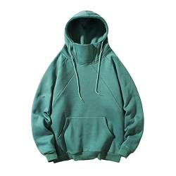 Herren Casual Solid Rollkragenpullover Langarm Raglan Ärmel Taschen Kapuzenbluse Flauschiger Hoodie Herren (0921D-Green, M) von QWUVEDS