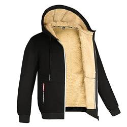 Herren-Mantel, übergroßer, warmer, mit Fleece gefütterter Kordelzug-Hoodie, einfarbiger , dicker Winter-Pullover mit Reißverschluss Herren Strickjacke Kapuzenpullover Hoodie Sweatshirt (Black, XL) von QWUVEDS