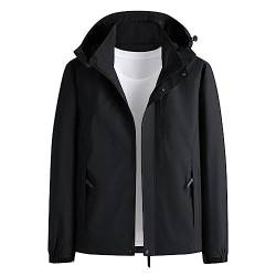 Herrenjacke, modisch und lässig mit abnehmbaren Hüten, hübsche und trendige Frühlings- und Herbstjacken, übergroße Herrenbekleidung Herrenjacke Winter Herren Wasserdicht Jacke Herren Dünn (Black, XL) von QWUVEDS