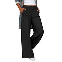 Hose Damen Größe Lässige, feste Damenhose mit hoher Taille, lockerem, weitem Bein, gemütliche Hose, bequeme Hose mit geradem Bein, -Hose mit Taschen Baggy Hose Damen Baggy Jogginghose Damen Palazzo von QWUVEDS