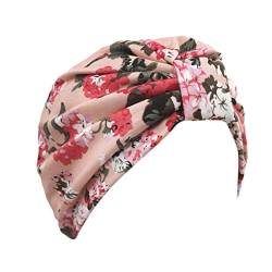 -Hut-Kappe ethnische böhmische Blumen-Haar-Abdeckungs-Verpackungs-Turban-Kopfbedeckung-Turban-Kappe Joggen Ohrenwärmer Damen (Pink, One Size) von QWUVEDS