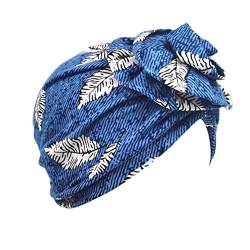 -Hut-Kappe ethnische böhmische Blumen-Haar-Abdeckungs-Verpackungs-Turban-Kopfbedeckung-Turban-Kappe Kopfband (Blue, One Size) von QWUVEDS