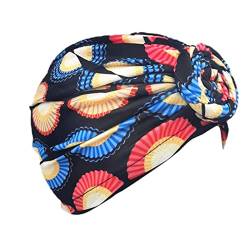 -Hut-Kappe ethnische böhmische Blumen-Haar-Abdeckungs-Verpackungs-Turban-Kopfbedeckung-Turban-Kappe Stirnbänder Strick (Black, One Size) von QWUVEDS