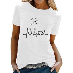 Kurzärmliges O-Neck-T-Shirt-Oberteil für Damen, Frühling, Sommer, Katzen T Shirt Weihnachten Damen Damen T-Shirt Mit Rundhalsausschnitt T-Shirt Damen Schwarz Baumwolle Damen T-Shirt Locker von QWUVEDS