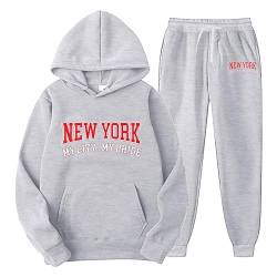 Lässiges Herren-Outfit, einfarbig, New Briefdruck, Pullover, lange Ärmel, Kapuzen-Sweatshirt, Fleece-Hoodie, bequeme Sporthose, Herren-Sweatshirt-Set Marseille Anzug Jogginganzug Herren (Grey, M) von QWUVEDS