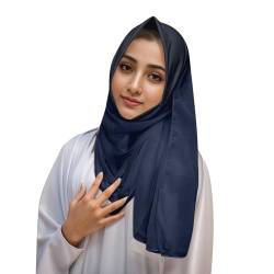 Leicht zu tragender, weicher Hijab für Frauen, muslimischer Sofort-Hijab-Schal, Turban, Gebetsschal Stirnband Wintersport Herren (Dark Blue, One Size) von QWUVEDS