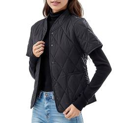 Leichte Damen-Daunenjacke mit kurzen Ärmeln und zwei Taschen (in Übergröße erhältlich) Regenjacke Imprägnieren Daunenjacke Damen Kurzarm Jacke Damen Kurzarm Steppjacke Damen Leicht (Black, XXL) von QWUVEDS