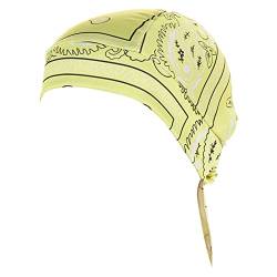Männer Hijab Hut Muslimischer Pullover Hut Mehrfarbiger Hut mit Cashewnuss-Print Yoga Band Haare (Yellow, One Size) von QWUVEDS