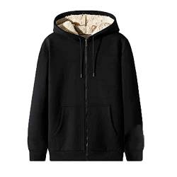 Männlich Herbst und Winter Warme Jacke Mode Lässig Soild Farbe Langarm Tasche Mit Kapuze Baumwolle Reißverschluss Mantel Top Strickpullover Herren Fleecejacke Herren Winterjacke Herren (Black, XXXXXL) von QWUVEDS