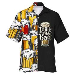 Männliches Oktoberfest-Hemd, kurzärmelig, Alphabet, Weinflasche, Bier, Aufdruck, Knopf, Übergröße Hawaii Hemd Sauf Shirt Bier Shirt Rave Shirt von QWUVEDS