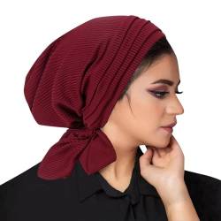 Mittlerer Hijab- für Damen, modischer Stretch-Hijab, malaiischer indonesischer muslimischer Hijab Fahrrad Outfit Herren Rot (Wine, One Size) von QWUVEDS