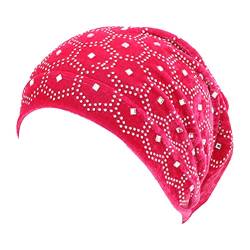 Muslimisches elastisches Band für Damen, ethnischer Hijab, einfarbig, verstellbar, kleine Kappe, Röhrenkappe, umwickelte Turban-Kappe, zum Schnüren Stirnband Mit Haaren (Pink, S) von QWUVEDS