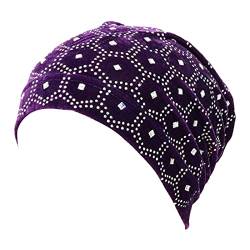 Muslimisches elastisches Band für Damen, ethnischer Hijab, einfarbig, verstellbar, kleine Kappe, Röhrenkappe, umwickelte Turban-Kappe, zum Schnüren Stirnband Mit Haaren (Purple, S) von QWUVEDS