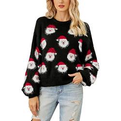 Pullover Weihnachten Beste Freundin Geschenke Weihnachten Weihnachtspullover Damen Pullover Gestrickte Christmas Weihnachtsmann Rundhalsausschnitt Drucken Lange Sleeve Weihnachten Sweatshirt von QWUVEDS