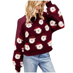 Pullover Weihnachten Beste Freundin Geschenke Weihnachten Weihnachtspullover Damen Pullover Gestrickte Christmas Weihnachtsmann Rundhalsausschnitt Drucken Lange Sleeve Weihnachten Sweatshirt von QWUVEDS