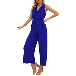 QWUVEDS 2023 Sommer Damen Casual High Waist Sleeveless V-Ausschnitt Slim Jumpsuit Body Damen Halloween (Blue, XXL) von QWUVEDS