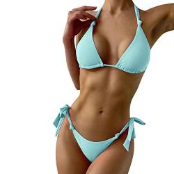 QWUVEDS 2024 Damen Bikini Set Zweiteiliger Badeanzug V Ausschnitt überkreuztes Bikini Bademode Bauchkontrolle High Waist Bikini Sets Swimsuit Push Up Strandbikini Triangel Breites Swimsuit (hellblau) von QWUVEDS
