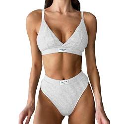 QWUVEDS Damen Sport Casual Brief Drucken Stickerei Volltonfarbe Nähte Weißer Mode Unterwäsche Set Damen Slip Offen Damen BH Damen Sexy High Waist BH Set Damen Sexy BH Push Up Sexy von QWUVEDS