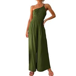 QWUVEDS Frauen-Sommer-Bügel-Overall-One-Shoulder-Plissee-Overalls mit hoher Taille Lässiger Jumpsuit mit weitem Bein Figurumspielende Kleider von QWUVEDS