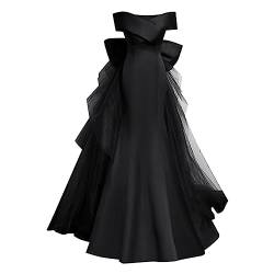 QWUVEDS Frauen-reizvoller Normallack-Tüll-Abschlussball-Kleid-langes formales Abendkleid mit Schlitz-Kleid Vintage Kleid Langarm Sommerkleid Für Damen Kleid Damen Elegant Sexy (4-0113A-Black, XXL) von QWUVEDS