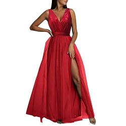 QWUVEDS Frauen-reizvoller Normallack-Tüll-Abschlussball-Kleid-langes formales Abendkleid mit Schlitz-Kleid Vintage Kleid Langarm Sommerkleid Für Damen Kleid Damen Elegant Sexy von QWUVEDS