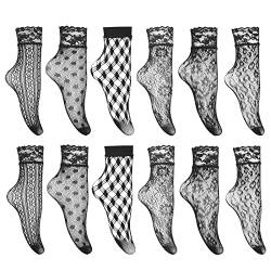 QWUVEDS Frühling und Sommer Sexy Jacquard ausgehöhlte kurze Netzsocken ultradünne atmungsaktive kurze Netzsocken schwarz Burger Socken von QWUVEDS